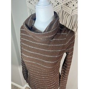 VTG 70s 80s Keneth Knits Sz Small Brown Silver Long Sleeve Cowl Neck Sweater